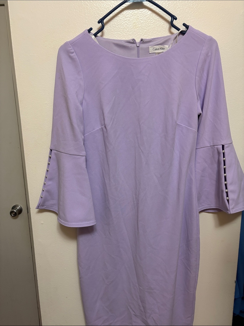 Calvin Klein Lavender Bell-Sleeve Sheath Dress with Button Trim